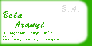 bela aranyi business card